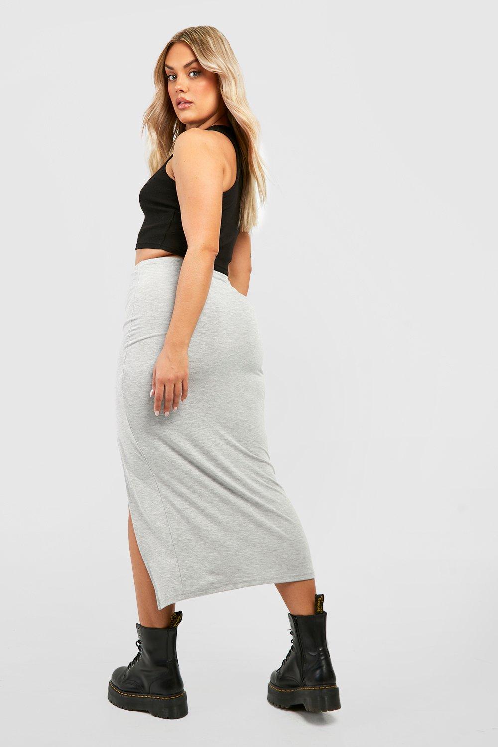 Plus Jersey Knit Split Front Midi Skirt | boohoo